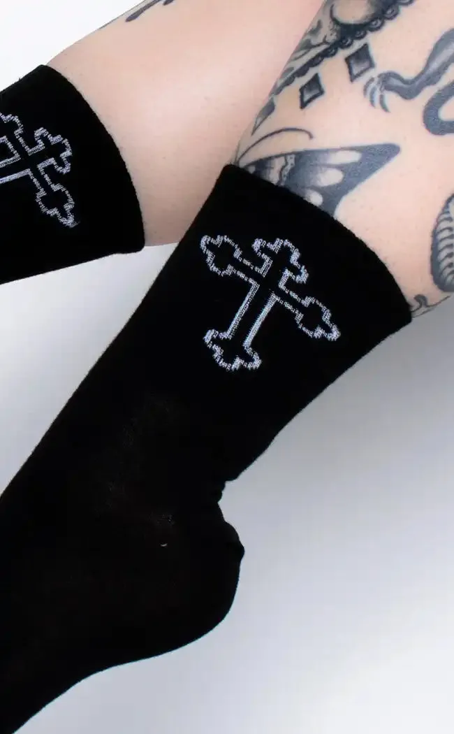 Altar Ego Black Cross Crew Socks