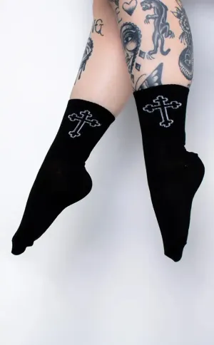 Altar Ego Black Cross Crew Socks