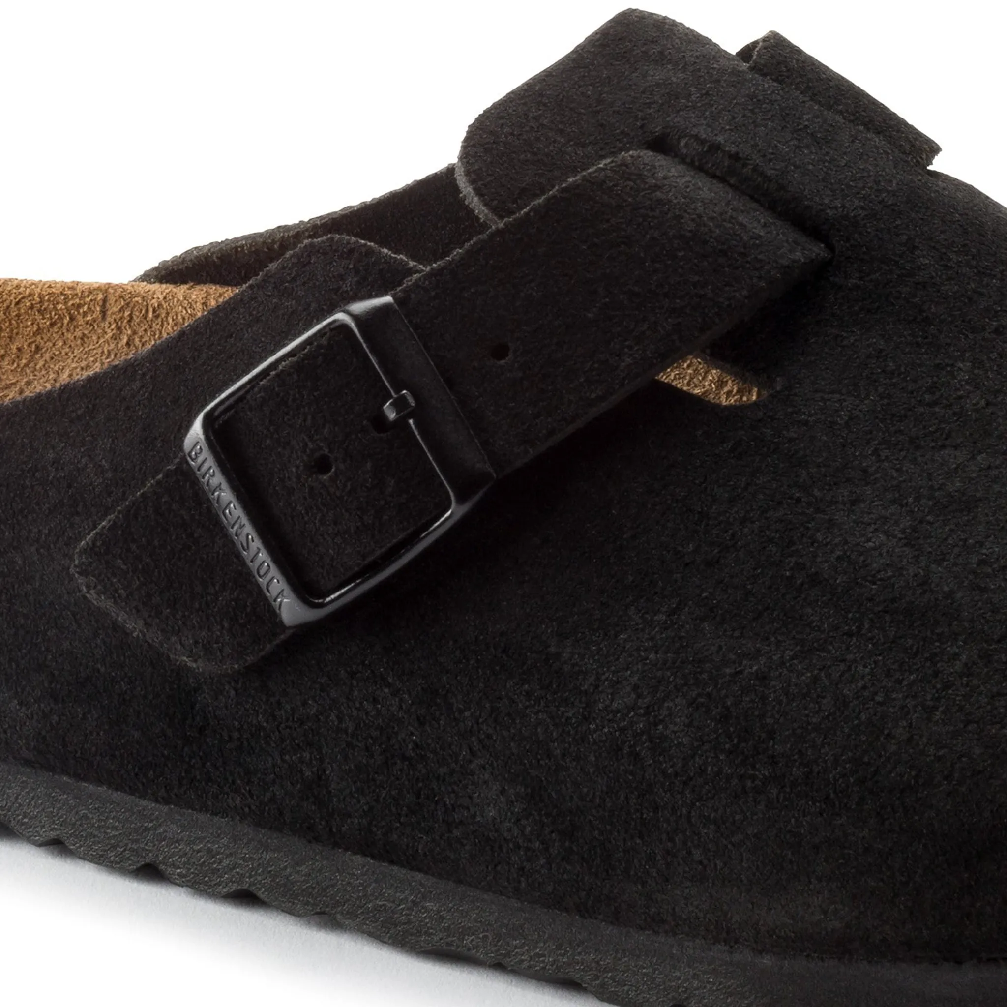 Birkenstock Boston Suede Flat Sandals Black