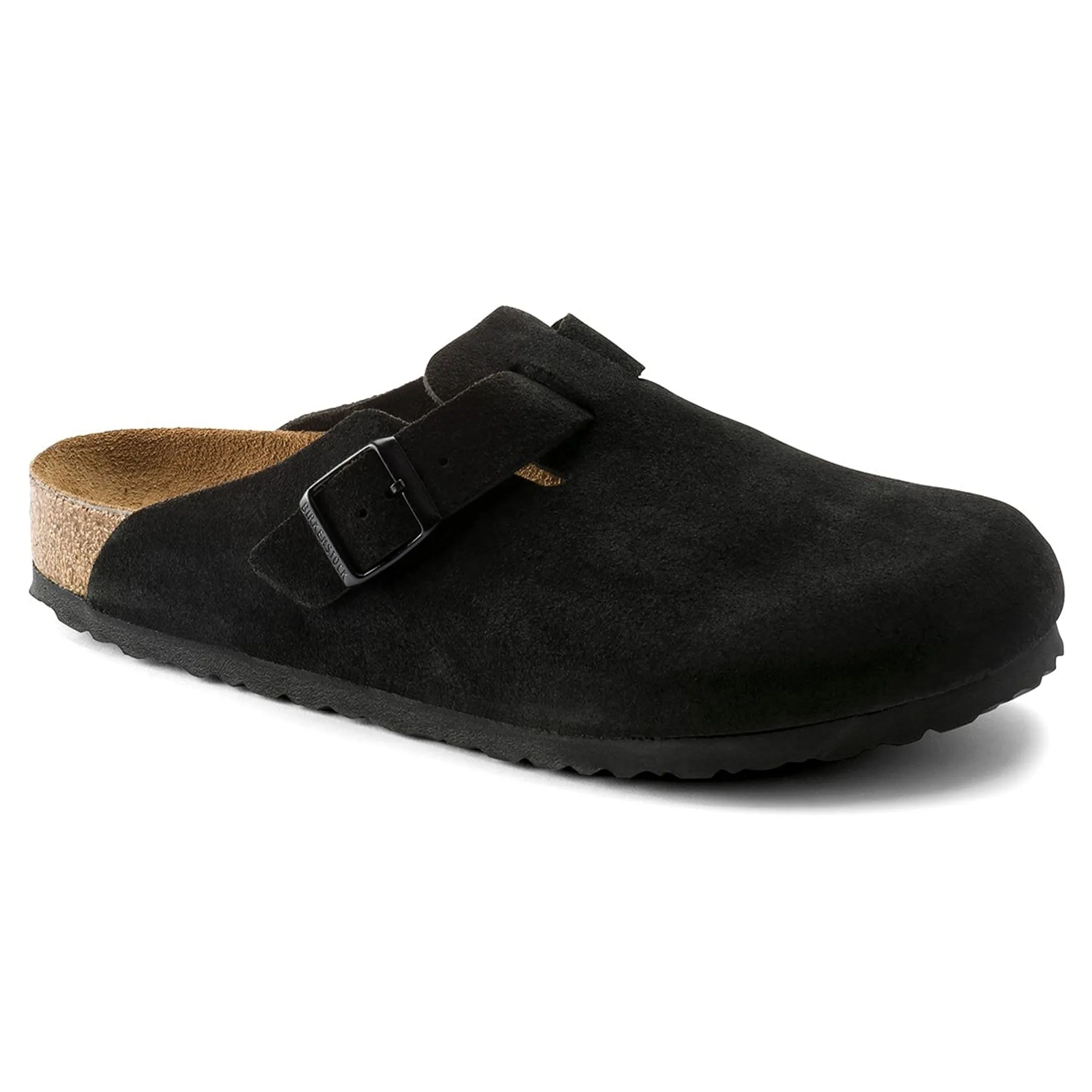 Birkenstock Boston Suede Flat Sandals Black