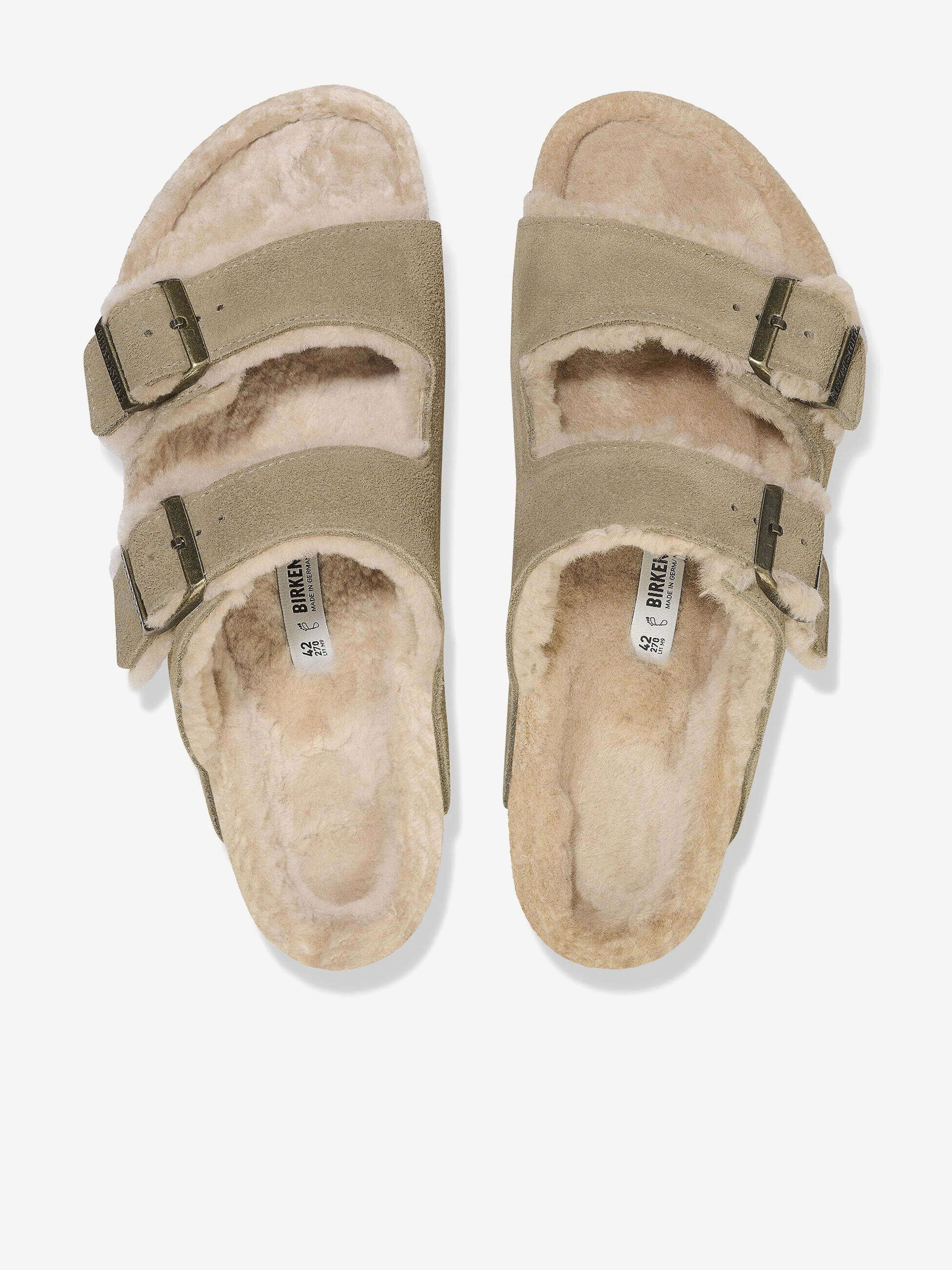 BIRKENSTOCK Kids Arizona Shearling Suede Sandals in Beige