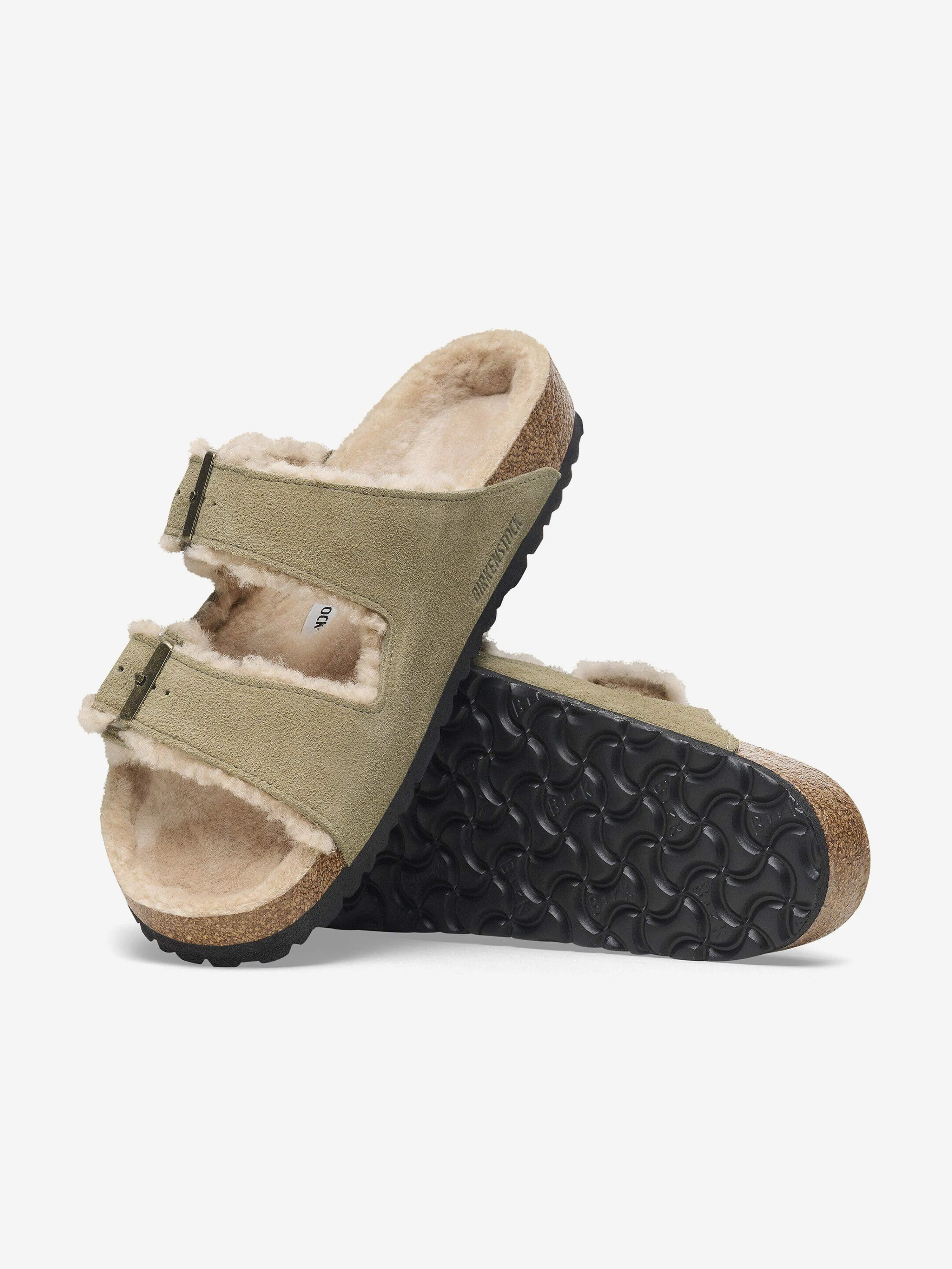 BIRKENSTOCK Kids Arizona Shearling Suede Sandals in Beige