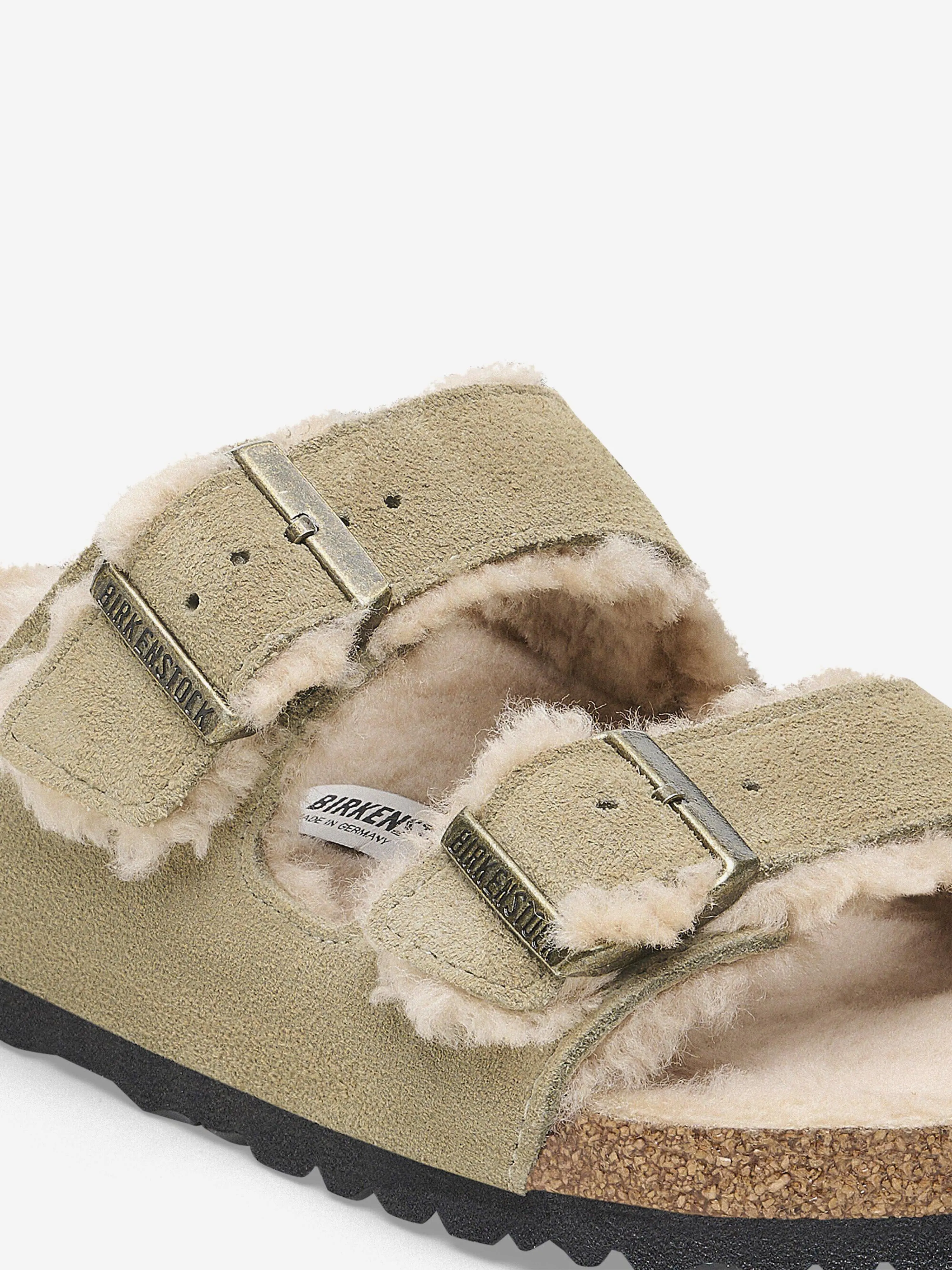 BIRKENSTOCK Kids Arizona Shearling Suede Sandals in Beige