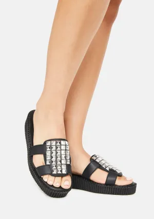 Black TUKskin Studded Mule Sandals