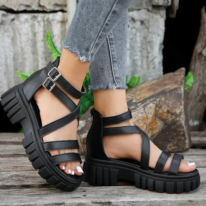 Buckle Cross Strap Chunky Platform Sandals