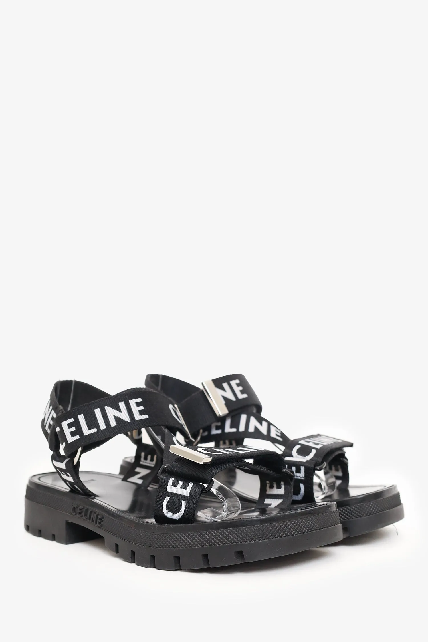 Celine Black Canvas Printed Leo Strappy Sandals Size 39