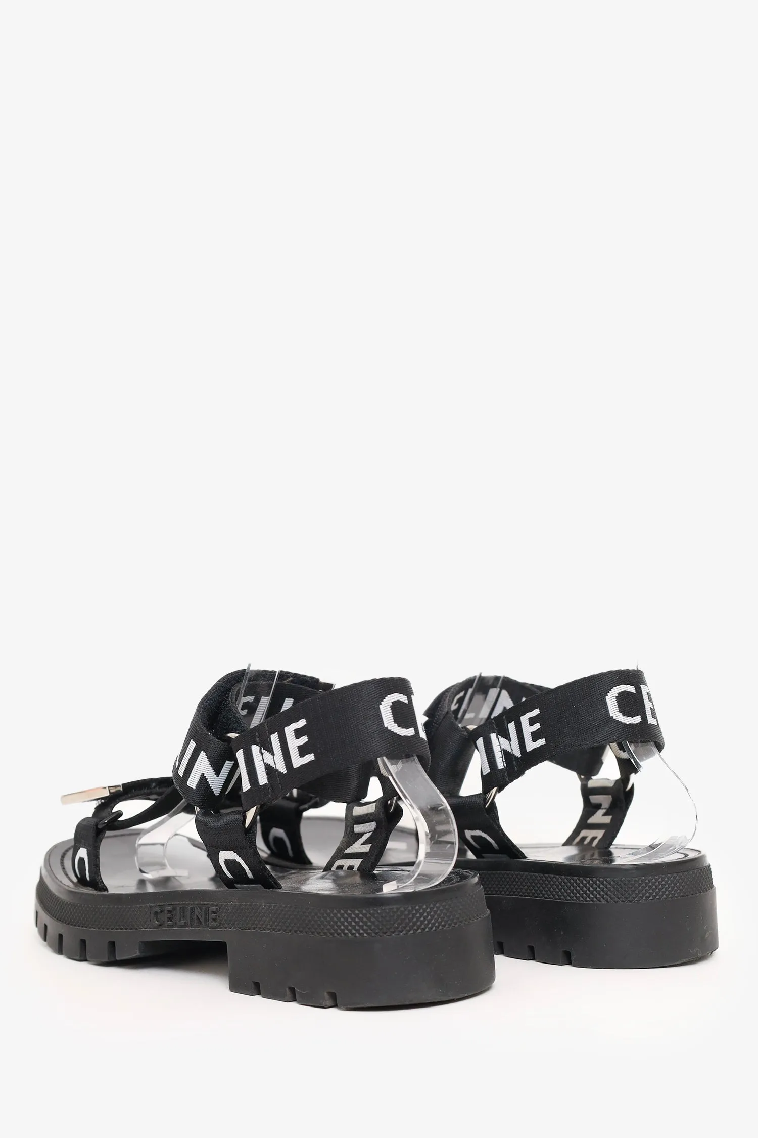 Celine Black Canvas Printed Leo Strappy Sandals Size 39