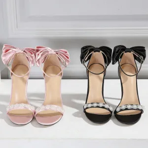 Chic Pearl Bow One-Strap Stiletto Sandals