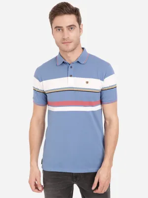 Colony Blue Striped Slim Fit Polo T-Shirt | JadeBlue