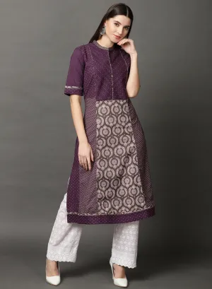 Dark Purple Long Printed Kurta