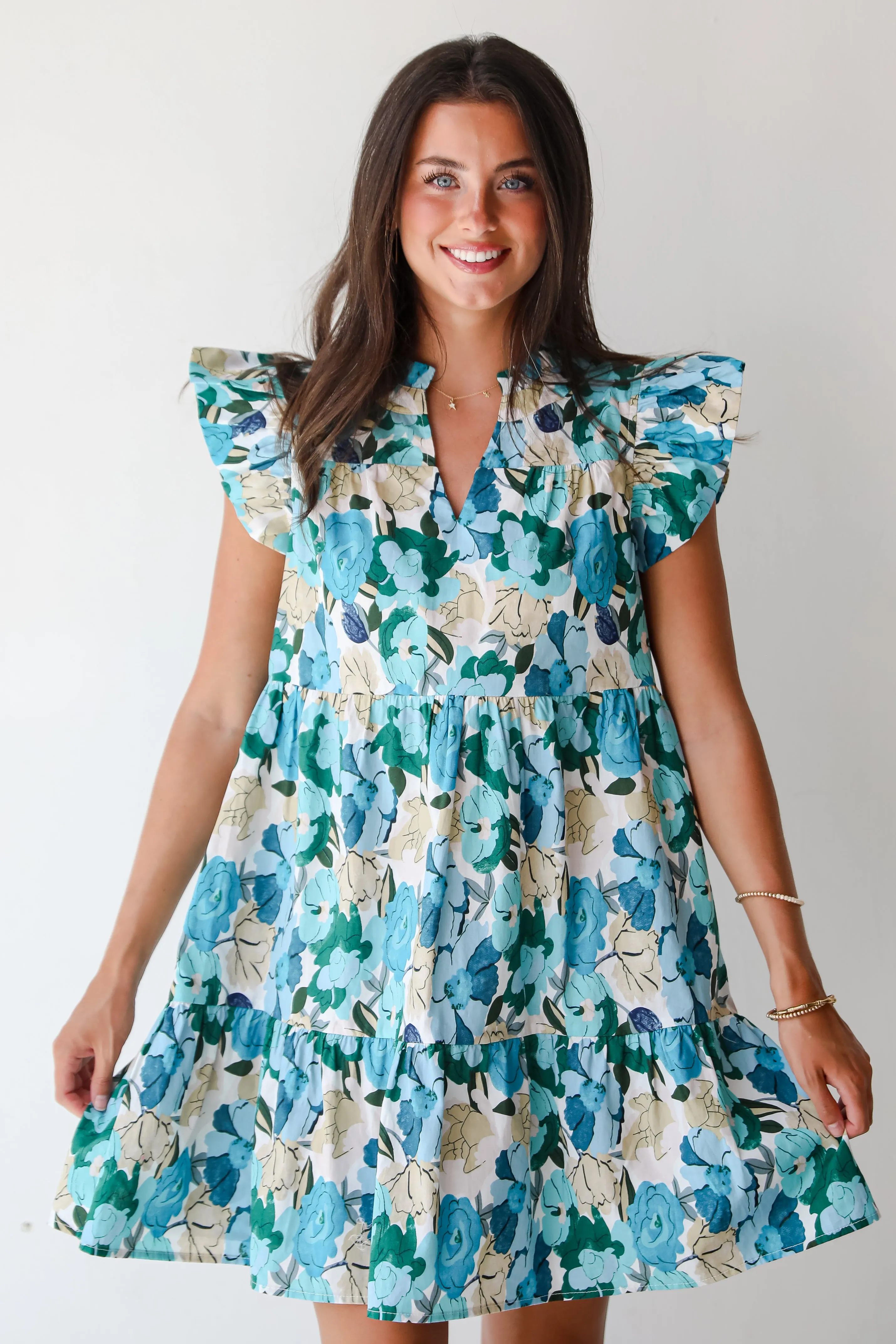 FINAL SALE - Flourishing Confidence Blue Floral Tiered Mini Dress