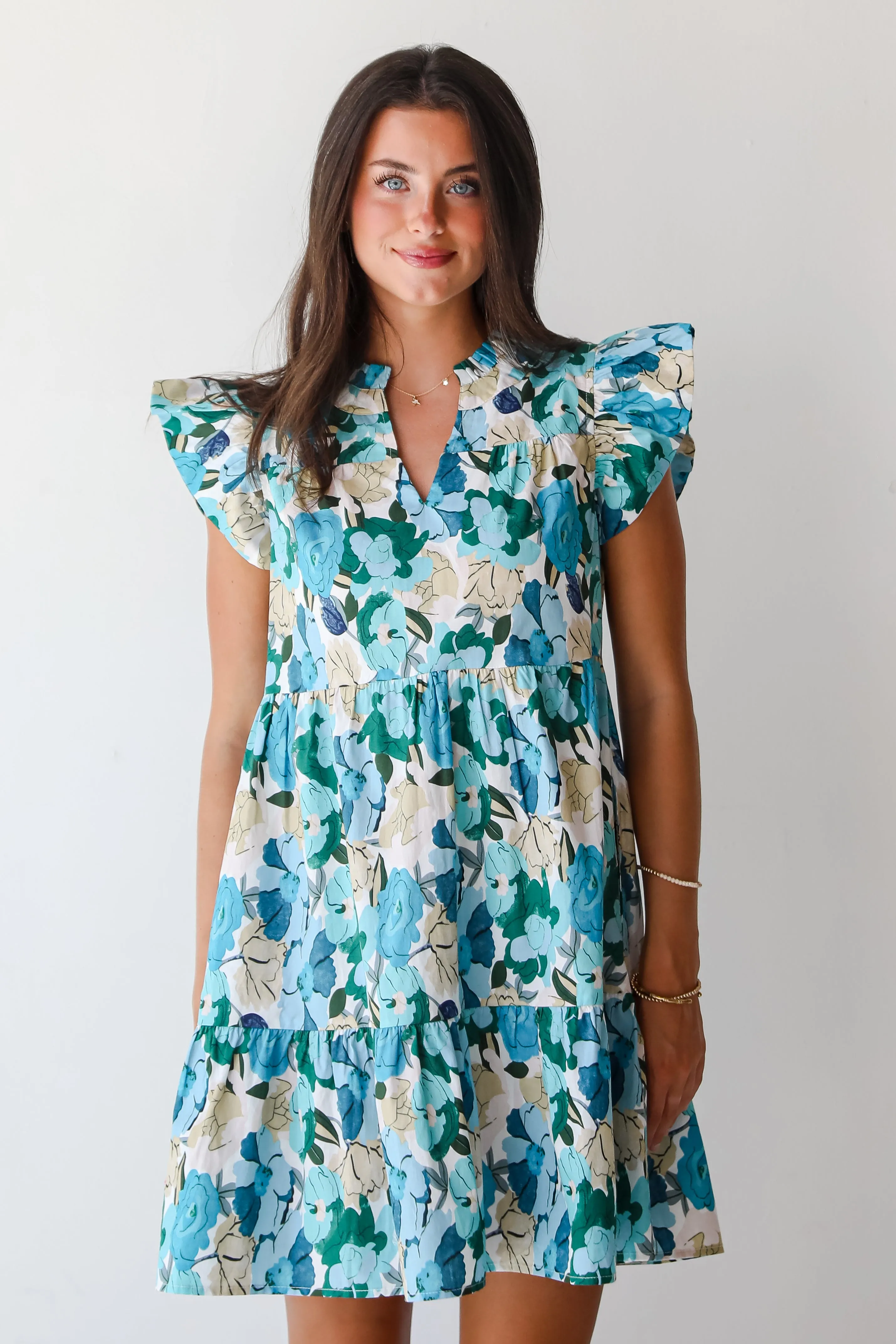 FINAL SALE - Flourishing Confidence Blue Floral Tiered Mini Dress