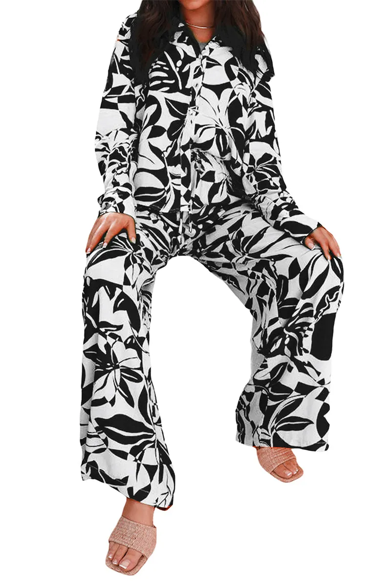 HUT1255 Monochrome Floral Jumpsuit Set