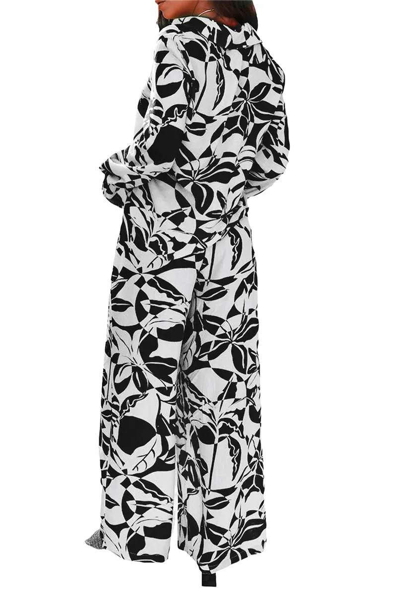 HUT1255 Monochrome Floral Jumpsuit Set