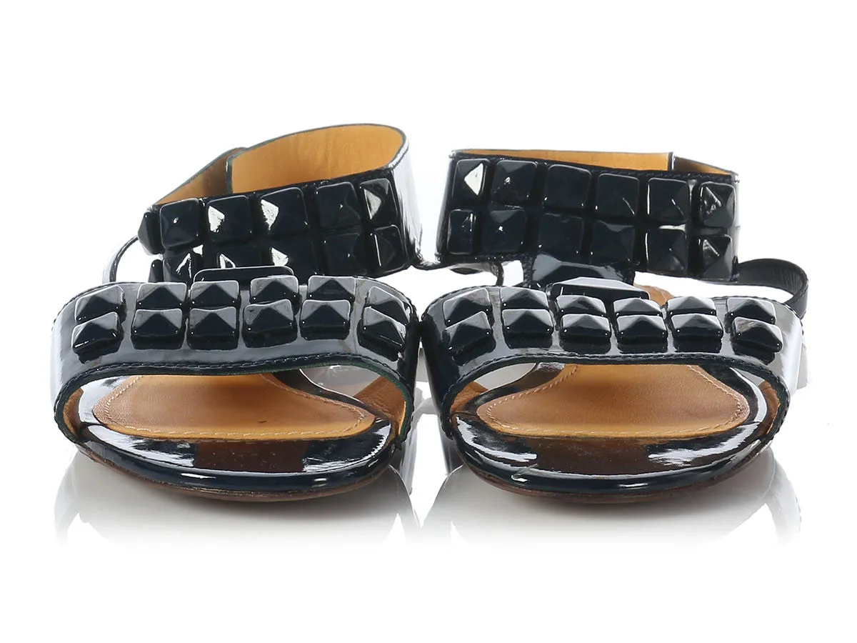 Lanvin Navy Patent Studded Flat Sandals