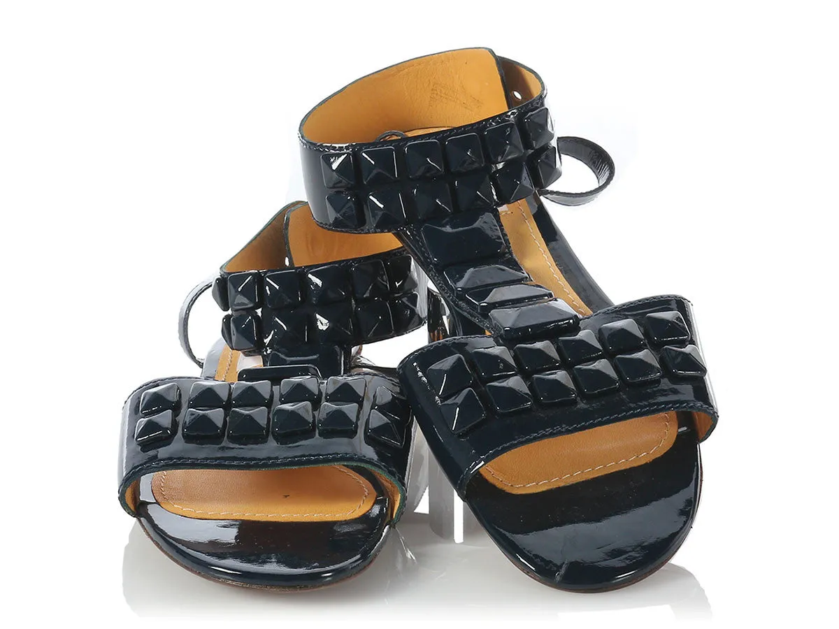 Lanvin Navy Patent Studded Flat Sandals