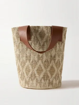 Leather-trimmed straw tote