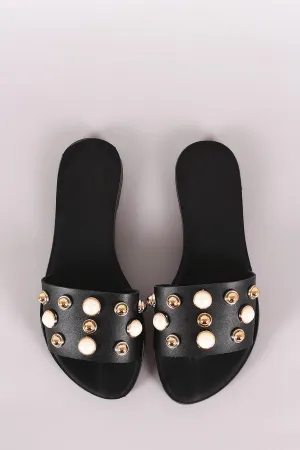 Liliana Faux Pearl And Stud Slide Flat Sandal