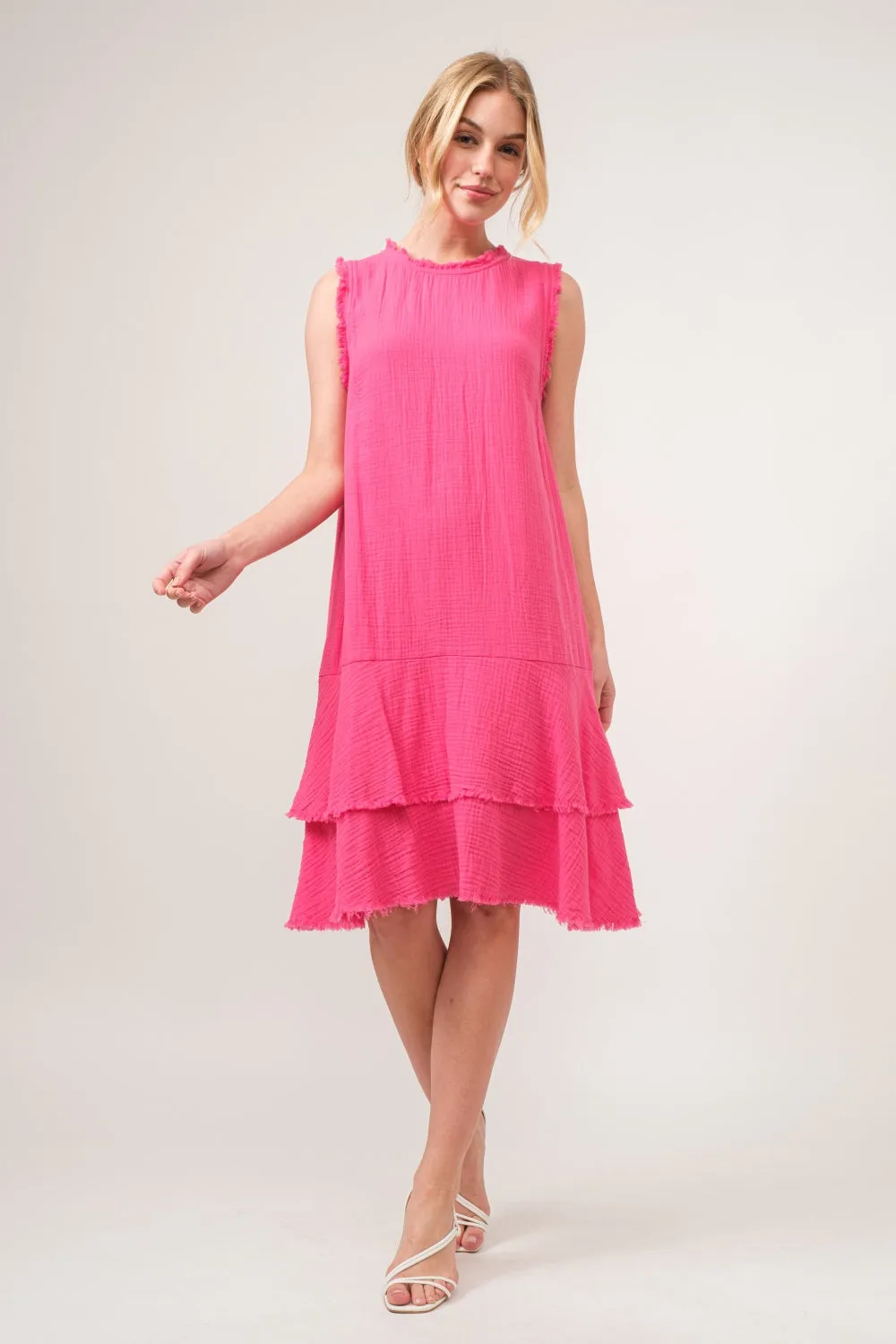 LOLITA FRINGE TIERED FUCHSIA DRESS