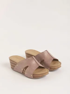 LUNA BLU Blush Pink Broad Strap Wedges Sandals