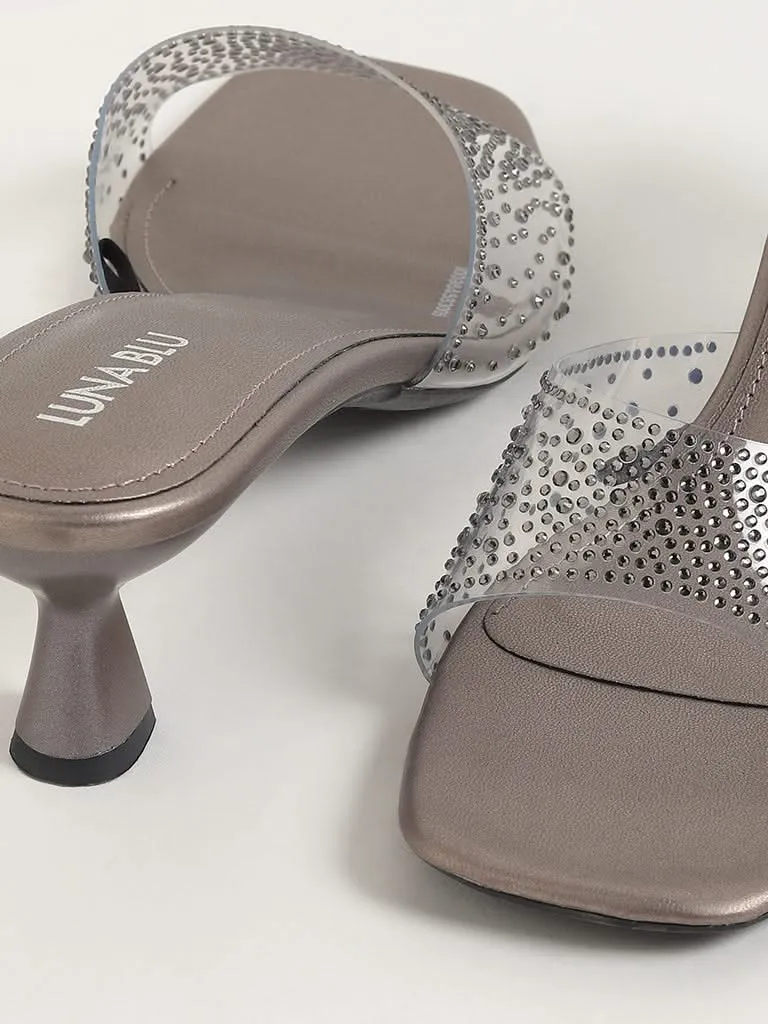 LUNA BLU Grey Embellished Heel Sandals