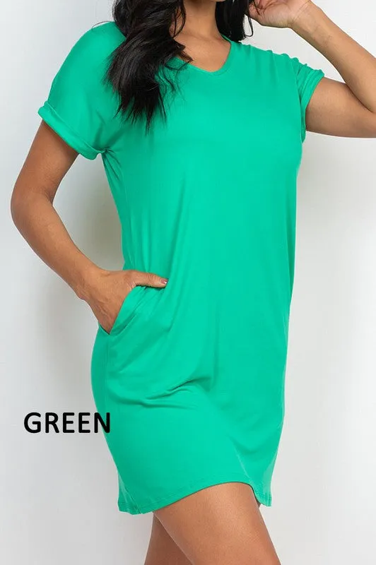 "Anna" T Shirt Dress- Kelly Green