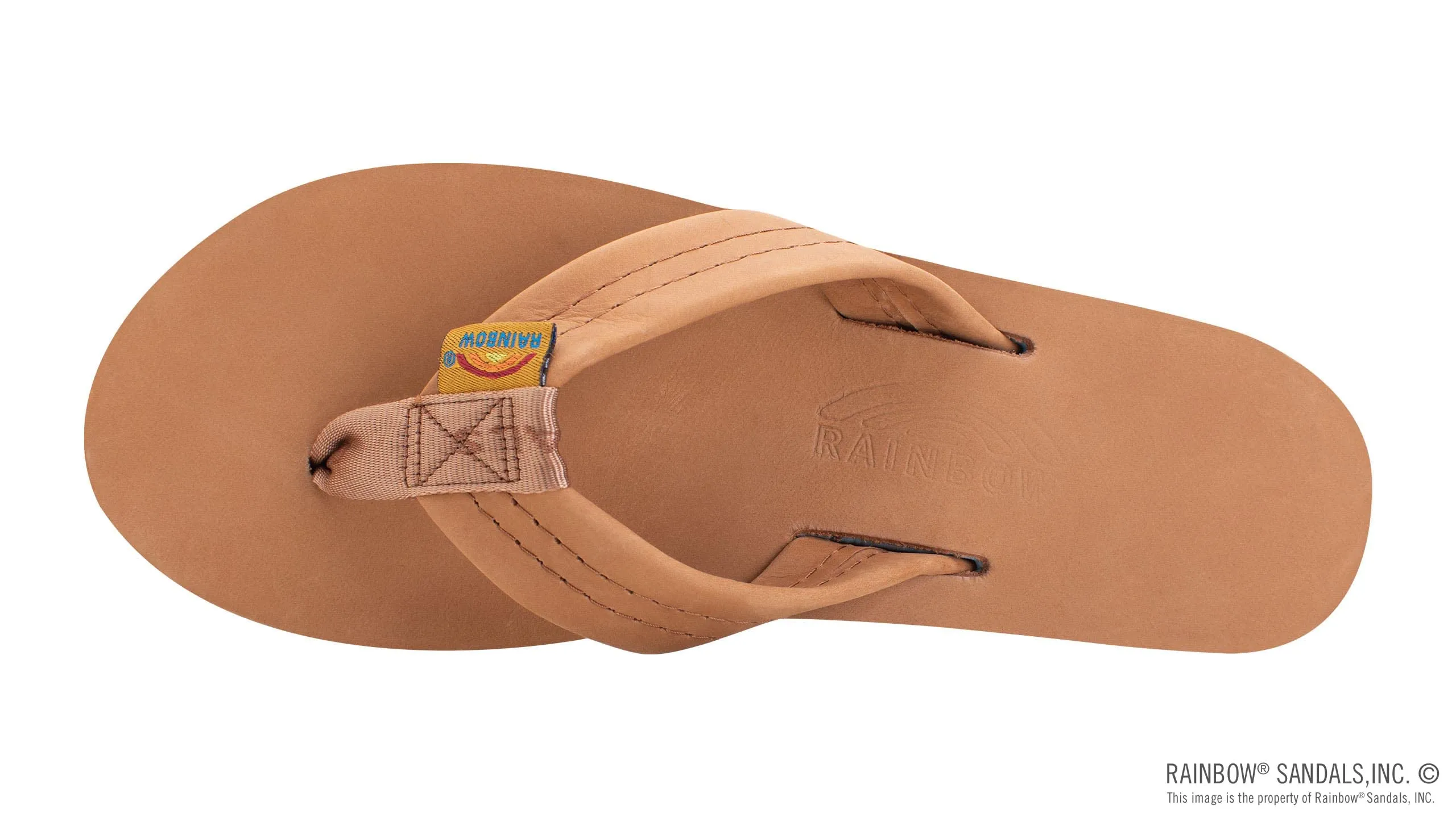 Rainbow Sandals Women's Single Layer Classic Leather Sandal, Tan/Blue