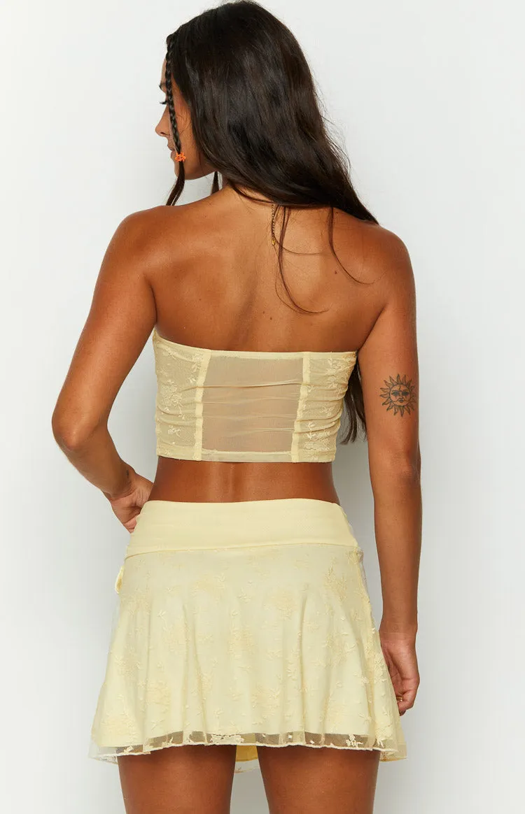 Stay Yellow Strapless Mesh Corset Top