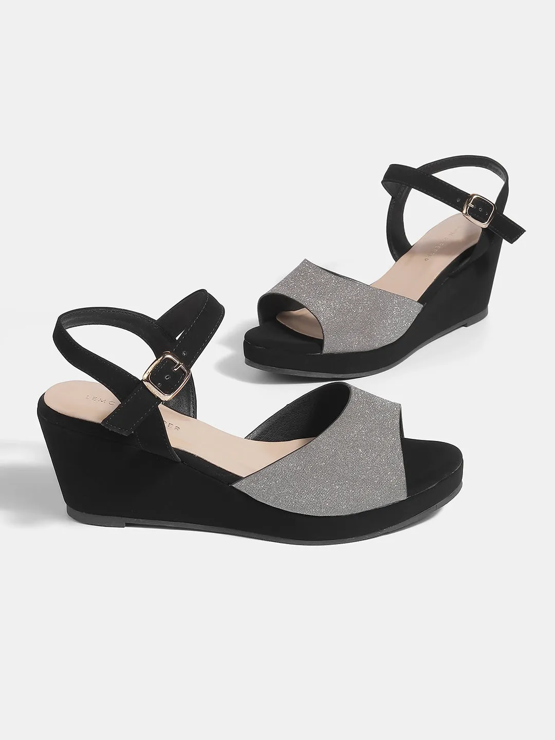 Stylish Open-Toe Wedge Sandals with Silver Accents