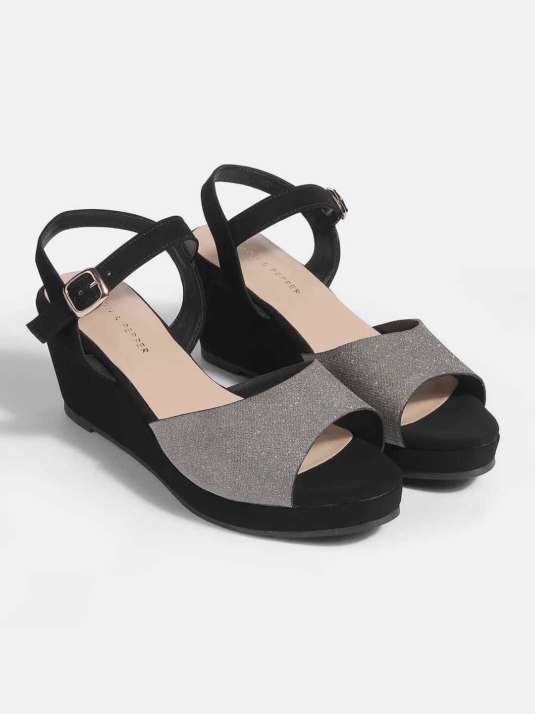 Stylish Open-Toe Wedge Sandals with Silver Accents