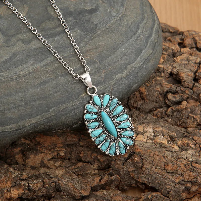 Turquoise Treasure: Statement Alloy Necklace with Vibrant Pendant