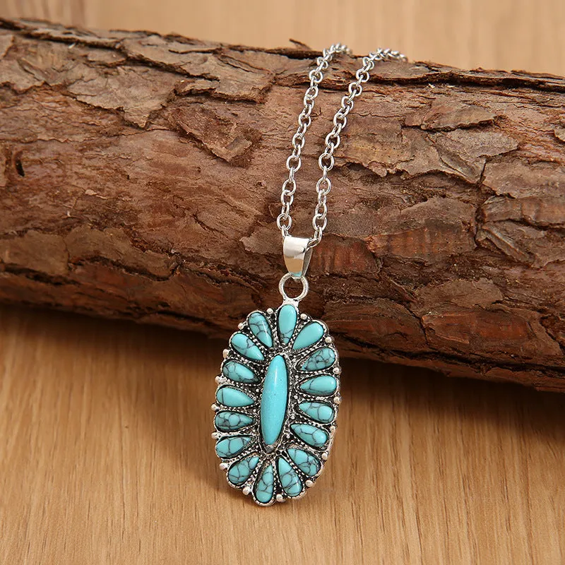 Turquoise Treasure: Statement Alloy Necklace with Vibrant Pendant