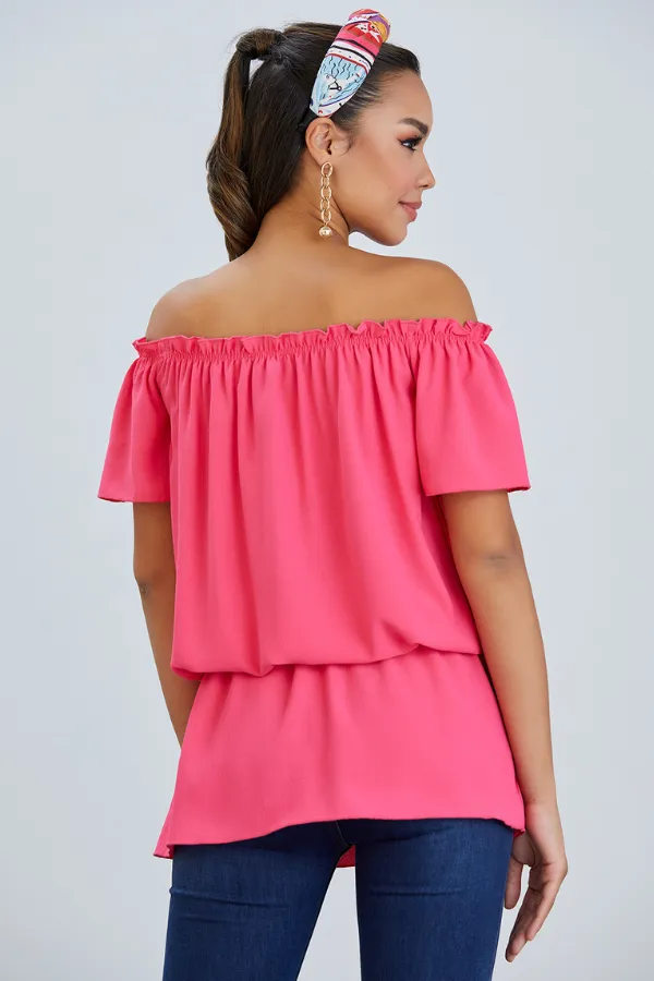 Vibrant Off-Shoulder Bardot Top in Fuchsia