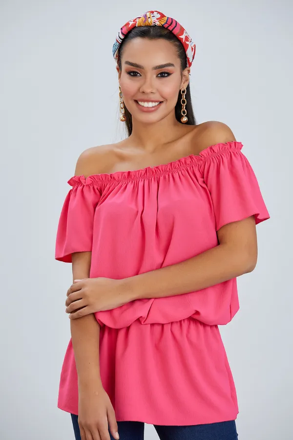 Vibrant Off-Shoulder Bardot Top in Fuchsia