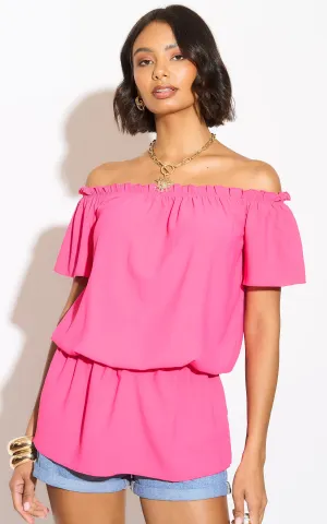 Vibrant Off-Shoulder Bardot Top in Fuchsia