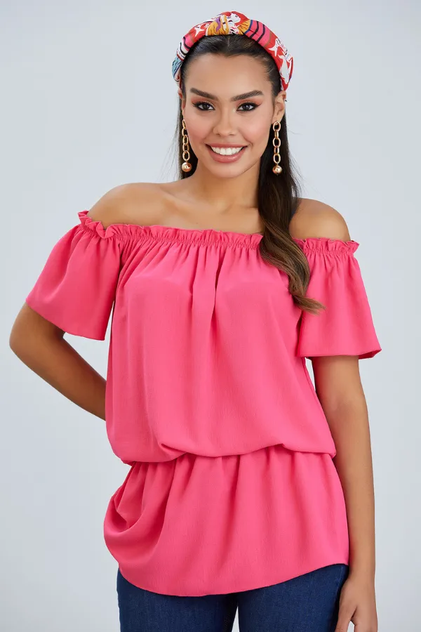 Vibrant Off-Shoulder Bardot Top in Fuchsia