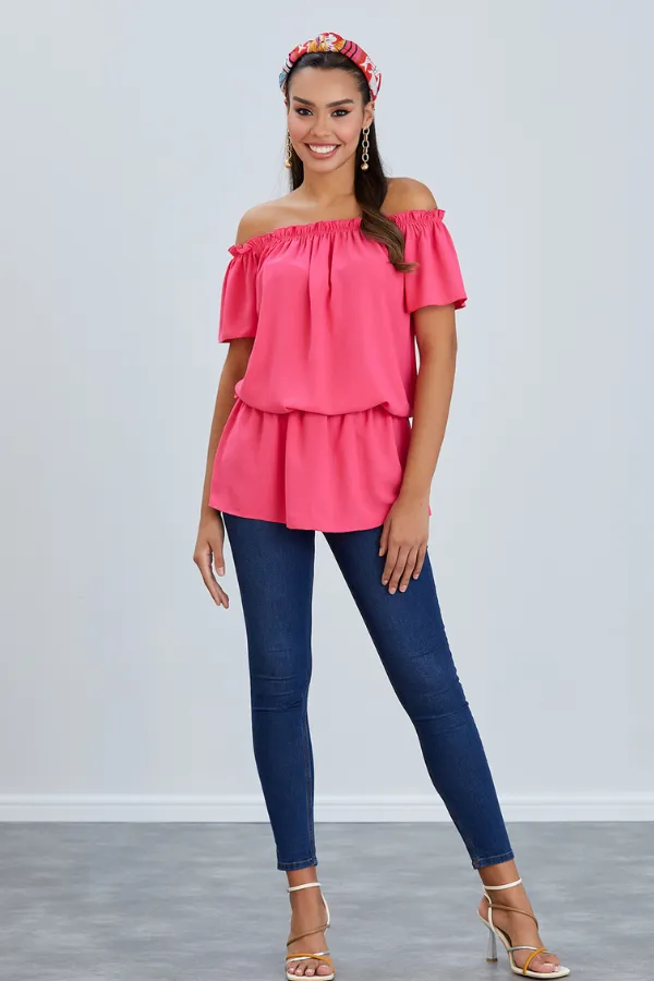 Vibrant Off-Shoulder Bardot Top in Fuchsia