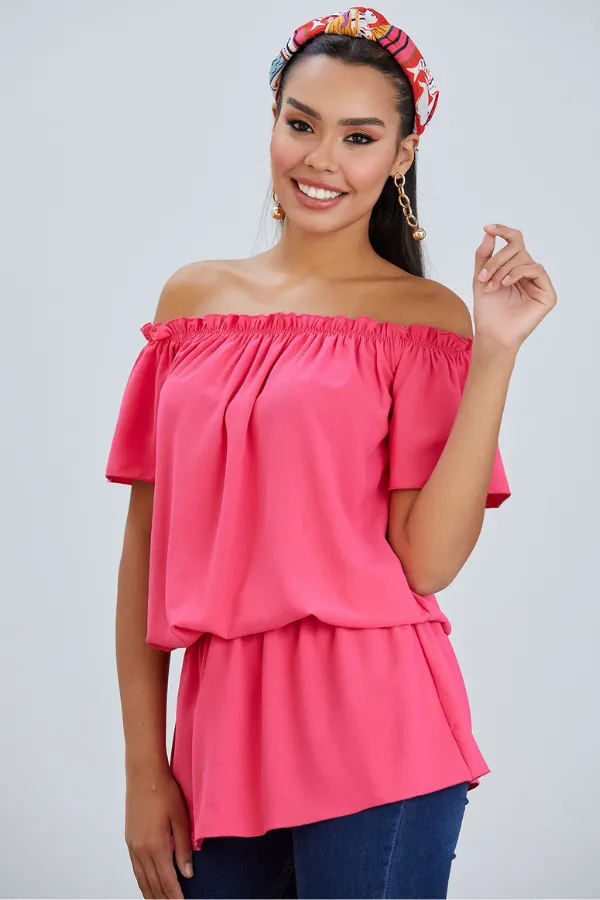 Vibrant Off-Shoulder Bardot Top in Fuchsia