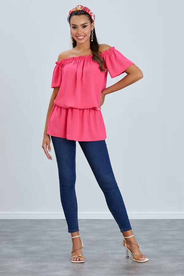 Vibrant Off-Shoulder Bardot Top in Fuchsia